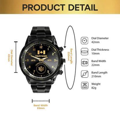 Personalized Canadian Veteran/Soldier Black Stainless Steel Watch Printed QVD.24AP13