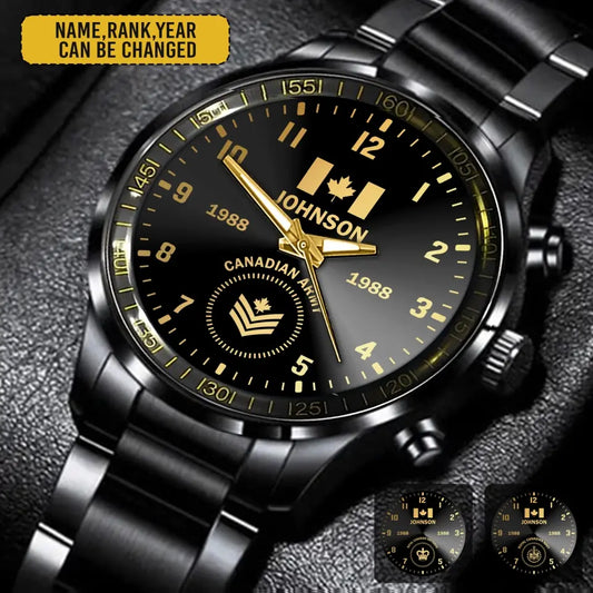 Personalized Canadian Veteran/Soldier Black Stainless Steel Watch Printed QVD.24AP13