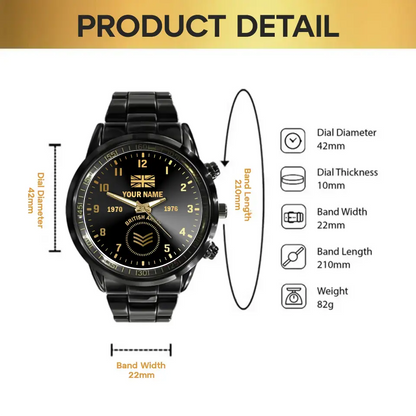 Personalized British Veteran/Soldier Black Stainless Steel Watch Printed QVD.24AP13