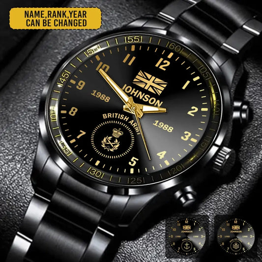 Personalized British Veteran/Soldier Black Stainless Steel Watch Printed QVD.24AP13