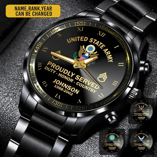 Personalized US Veteran/Soldier Black Stainless Steel Watch Printed QVD.24APR13