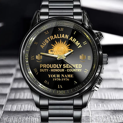 Personalized Australian Veteran/Soldier Black Stainless Steel Watch Printed QVD.24APR13