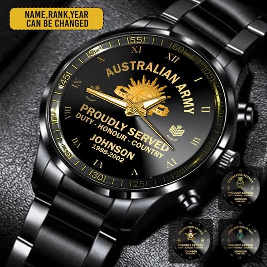 Personalized Australian Veteran/Soldier Black Stainless Steel Watch Printed QVD.24APR13