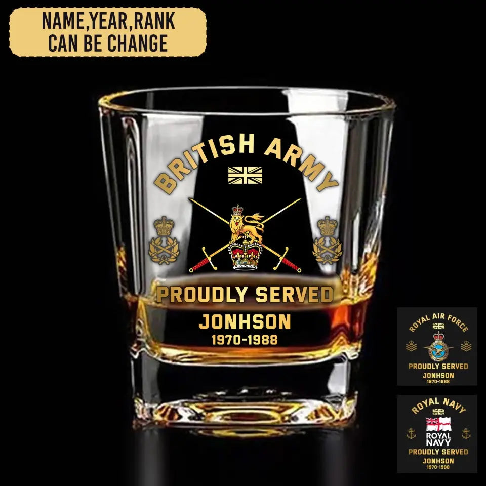 Personalized British Veteran/Soldier Printed Whiskey Glass QVD.24AP15