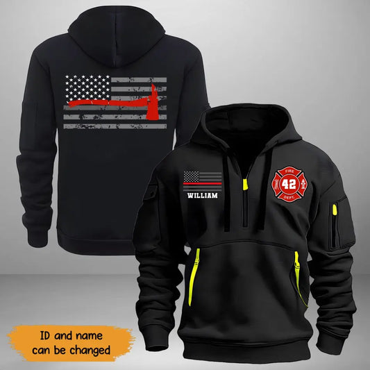 Personalized US Flag US Firefighter Custom ID & Name Quarter Zip Hoodie 2D Printed TAQ992