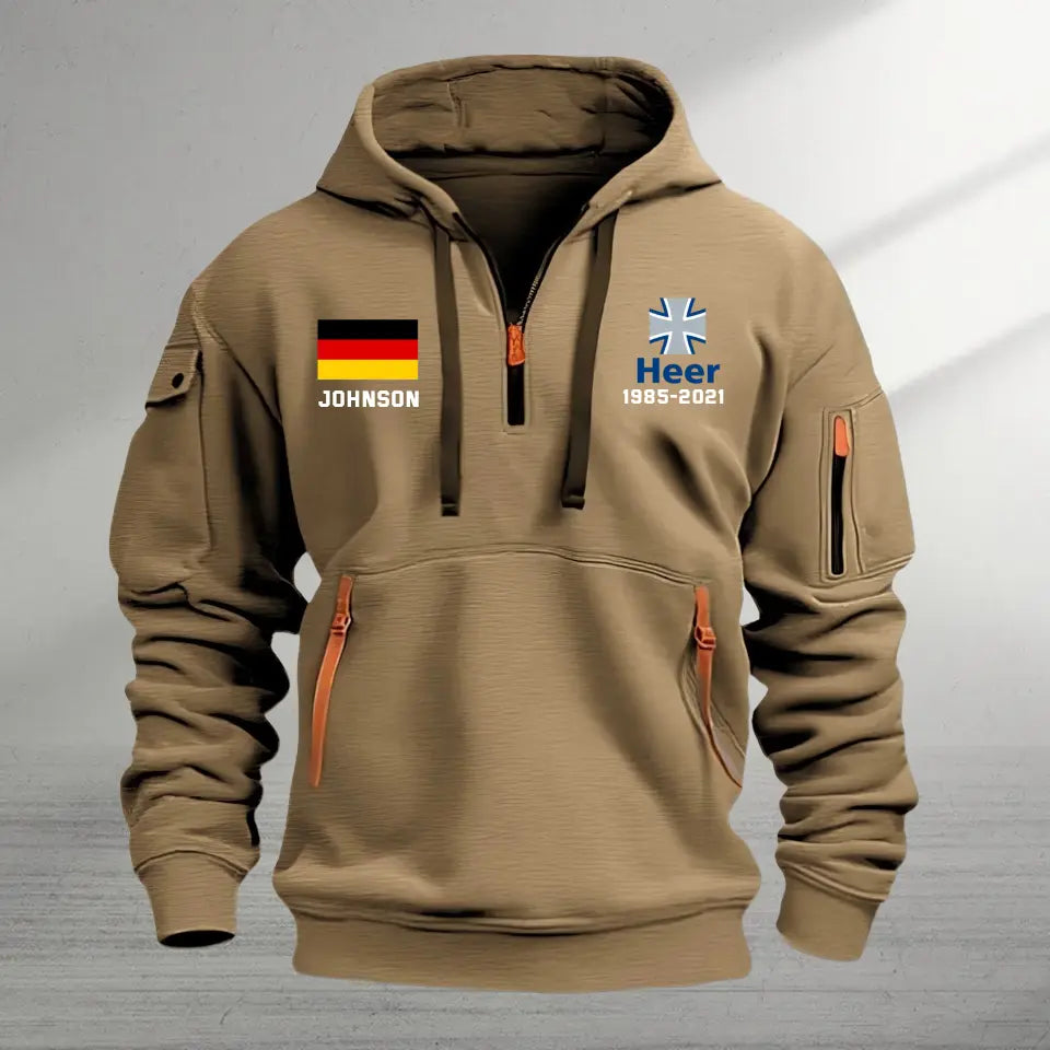 Personalized German Veteran Logo Custom Name & Time Quarter Zip Hoodie 2D Printed TAQ969