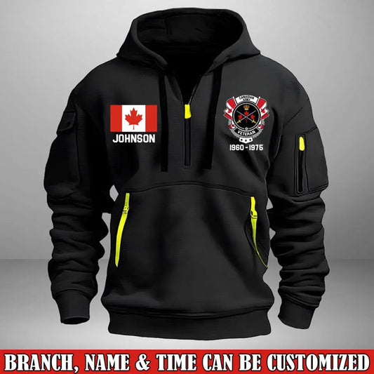 Personalized Canadian Army Veteran Custom Name & Time US Flag Quarter Zip Hoodie 2D Printed TAQ1051