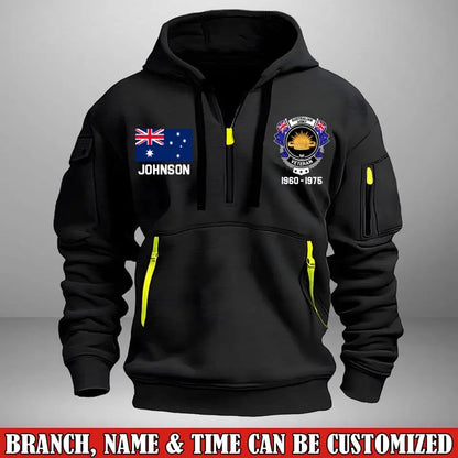 Personalized Australian Army Veteran Custom Name & Time US Flag Quarter Zip Hoodie 2D Printed TAQ1051