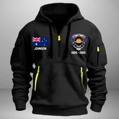 Personalized Australian Army Veteran Custom Name & Time US Flag Quarter Zip Hoodie 2D Printed TAQ1051