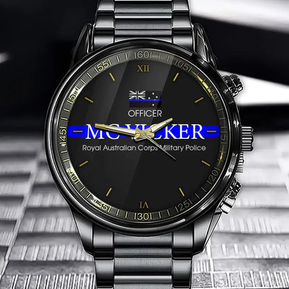 Personalized Australian Police Flag Blue Line Custom Name & Department Watch Printed TAQ1052