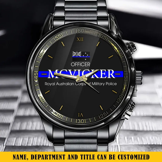 Personalized Australian Police Flag Blue Line Custom Name & Department Watch Printed TAQ1052