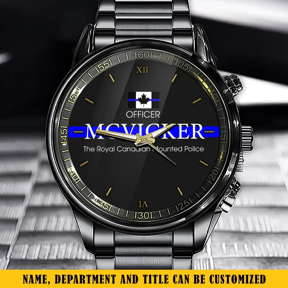 Personalized Canadian Police Flag Blue Line Custom Name & Department Watch Printed TAQ1052