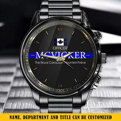 Personalized Canadian Police Flag Blue Line Custom Name & Department Watch Printed TAQ1052