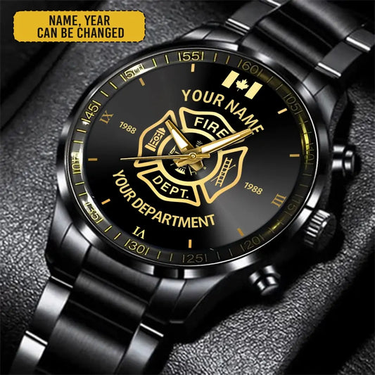 Personalized Canadian Firefighter Black Stainless Steel Watch Printed QVD.24AP17