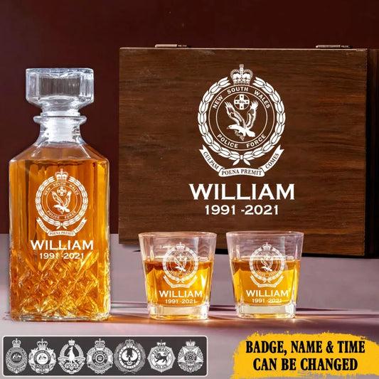 Personalized Australian Police Branch Logo Custom Name & Time Decanter Set with Glasses Printed TAQ1130