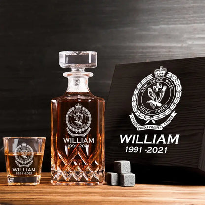 Personalized Australian Police Branch Logo Custom Name & Time Decanter Set with Glasses Printed TAQ1130