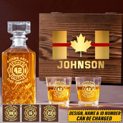 Personalized Canadian Firefighter Custom Name Department & ID Decanter Set with Glasses Printed TAQ1129