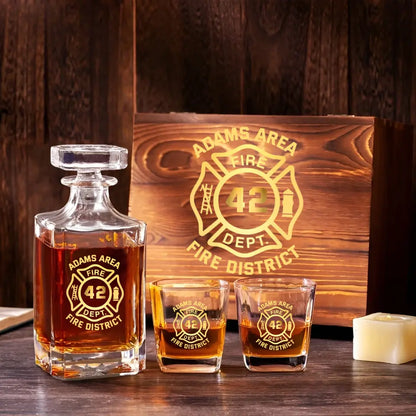 Personalized Canadian Firefighter Custom Name Department & ID Decanter Set with Glasses Printed TAQ1129