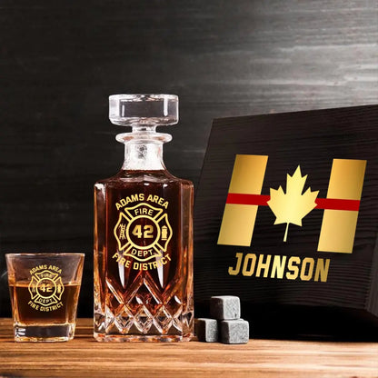 Personalized Canadian Firefighter Custom Name Department & ID Decanter Set with Glasses Printed TAQ1129