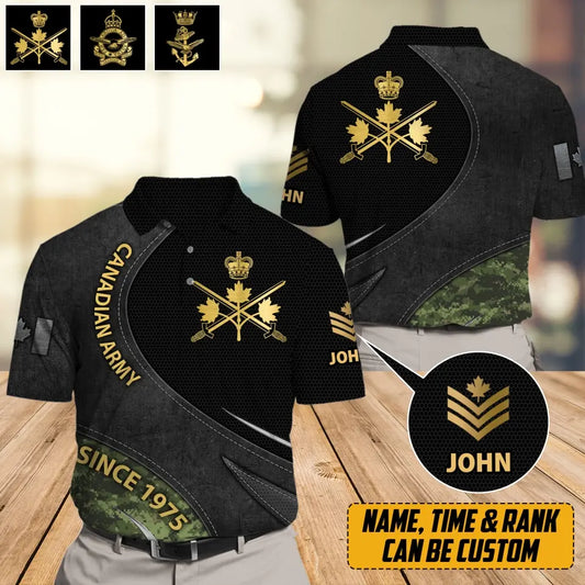 Personalized Canadian Veteran Branch Logo Rank Gold Custom Name & Time Polo Shirt Printed TAQ1144