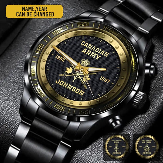 Personalized Canadian Veteran/Soldier Black Stainless Steel Watch Printed QM.APR30-4