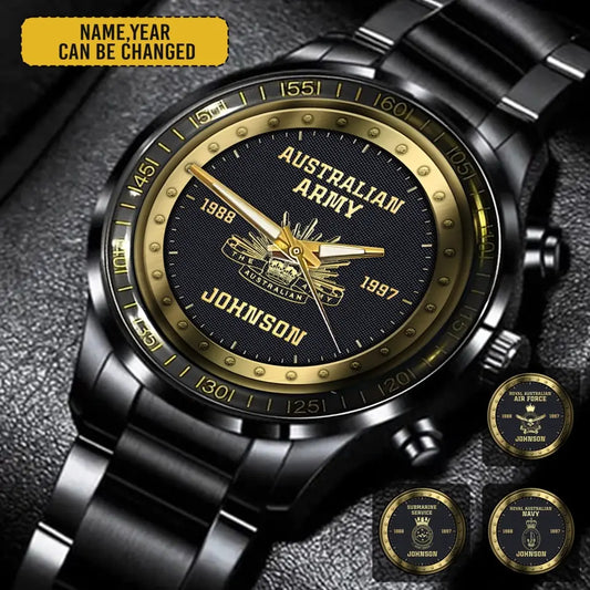 Personalized Australian Veteran/Soldier Black Stainless Steel Watch Printed QM.APR30-4