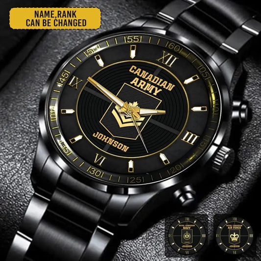 Personalized Canadian Veteran/Soldier Black Stainless Steel Watch Printed QM.MAY1-1