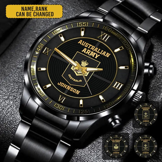 Personalized Australian Veteran/Soldier Black Stainless Steel Watch Printed QM.MAY1-1