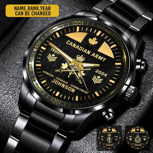 Personalized Canadian Veteran/Soldier Black Stainless Steel Watch Printed QM.MAY1-3