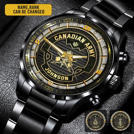 Personalized Canadian  Veteran/Soldier Black Stainless Steel Watch Printed QM.MAY3-1