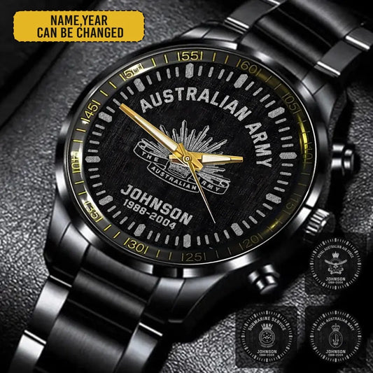 Personalized Australian  Veteran/Soldier Black Stainless Steel Watch Printed QM.MAY3-2