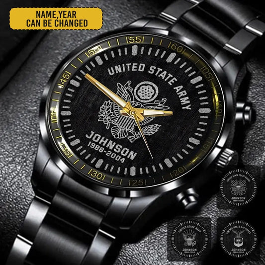 Personalized US  Veteran/Soldier Black Stainless Steel Watch Printed QM.MAY3-2