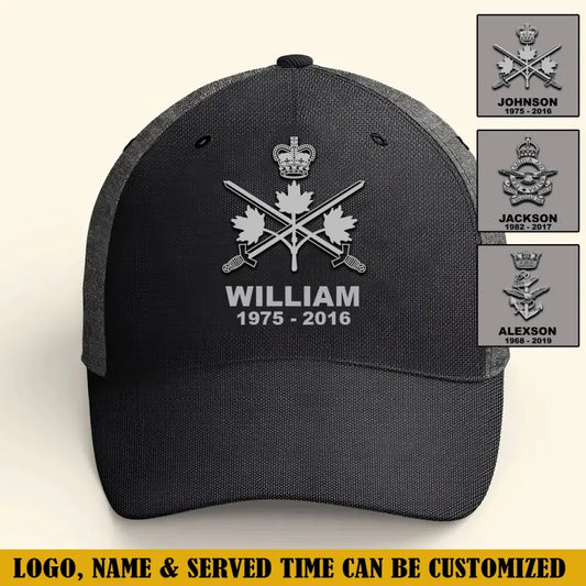 Personalized Canadian Veteran Branch Logo Custom Name & Time Cap 3D Printed TAQ1216