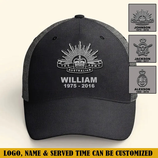 Personalized Australian Veteran Branch Logo Custom Name & Time Cap 3D Printed TAQ1216