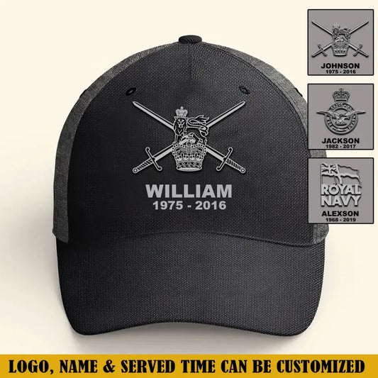 Personalized UK Veteran Branch Logo Custom Name & Time Cap 3D Printed TAQ1216