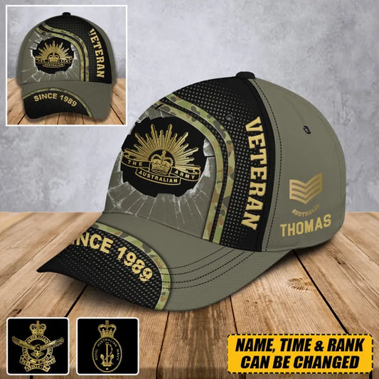 Personalized Australian Veteran Logo Custom Rank Gold & Name Cap 3D Printed TAQ1252