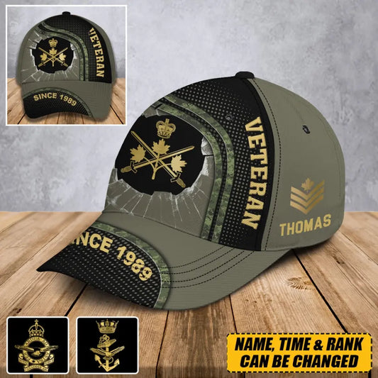 Personalized Canadian Veteran Logo Custom Rank Gold & Name Cap 3D Printed TAQ1252