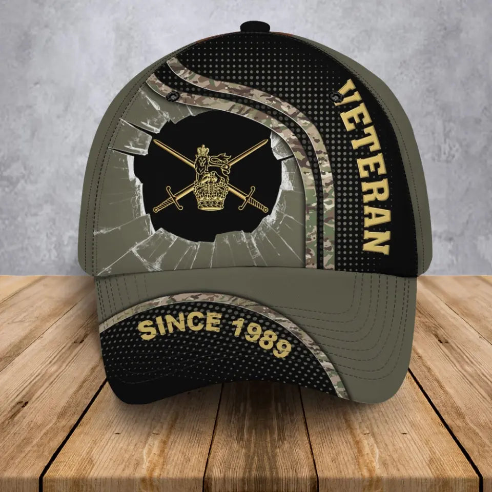 Personalized UK Veteran Logo Custom Rank Gold & Name Cap 3D Printed TAQ1252