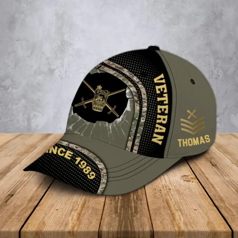 Personalized UK Veteran Logo Custom Rank Gold & Name Cap 3D Printed TAQ1252