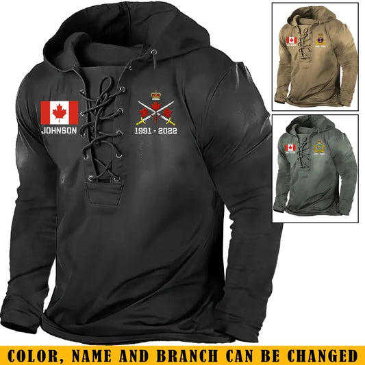 Personalized Canadian Veteran Logo Custom Name & Time Lace-up Long Sleeves Hoodie 3D Printed TAQ1256