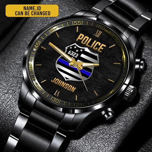 Personalized US  Police Black Stainless Steel Watch Printed QM.MAY5