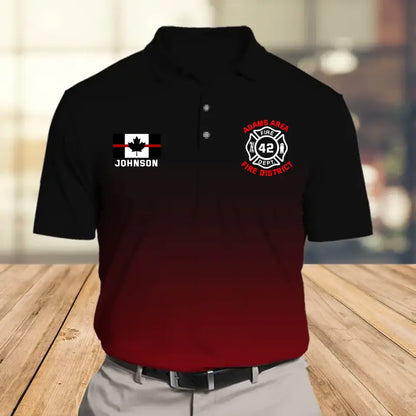 Personalized Canadian Firefighter Flag Thin Red Line Custom ID, Name & Department Polo Shirt Printed TAQ1206