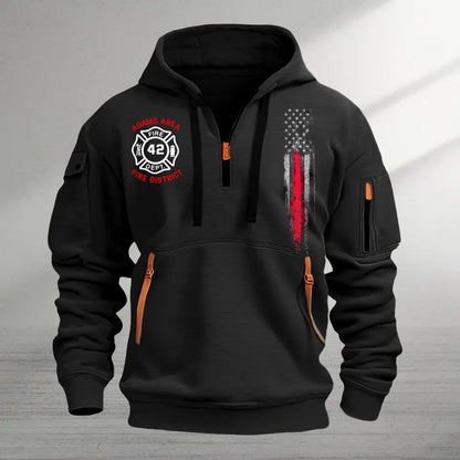 Personalized US Firefighter Custom ID & Department Quarter Zip Hoodie 2D Printed TAQ1297