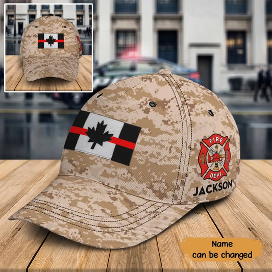 Personalized Canadian Firefighter Flag Custom Name Cap 3D Printed TAQ1291