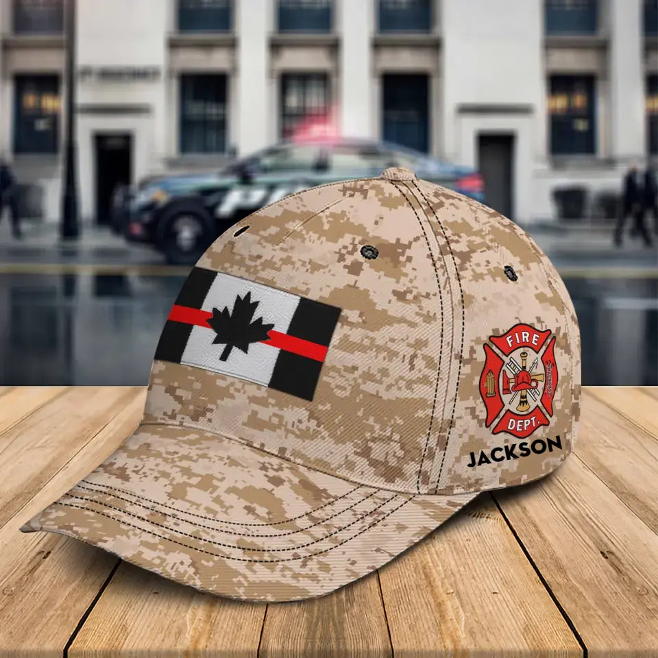 Personalized Canadian Firefighter Flag Custom Name Cap 3D Printed TAQ1291