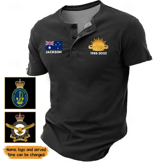 Personalized Australian Veteran Branch Logo Custom Name & Time Lapel Button Men's Short Sleeves Neck Short Sleeve Button T shirt Printed TAQ1399