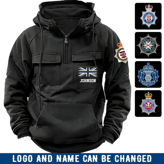 Personalized UK Police Branch Logo UK Police Flag Custom Name American Retro Hooded Sweatshirt Printed TAQ1405