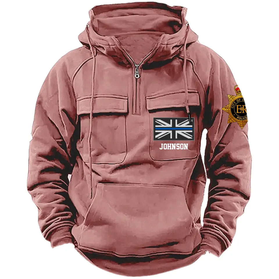 Personalized UK Police Branch Logo UK Police Flag Custom Name American Retro Hooded Sweatshirt Printed TAQ1405