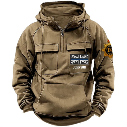 Personalized UK Police Branch Logo UK Police Flag Custom Name American Retro Hooded Sweatshirt Printed TAQ1405