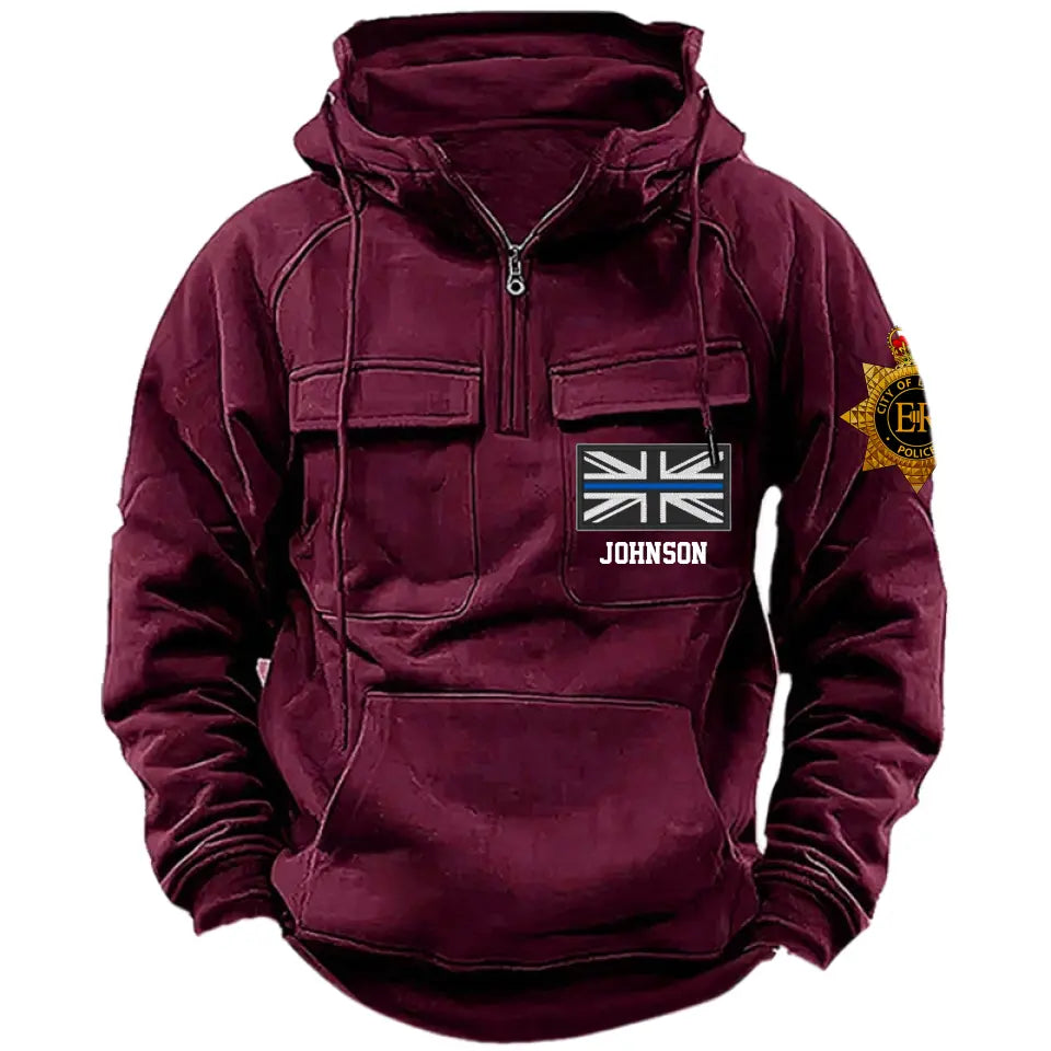 Personalized UK Police Branch Logo UK Police Flag Custom Name American Retro Hooded Sweatshirt Printed TAQ1405